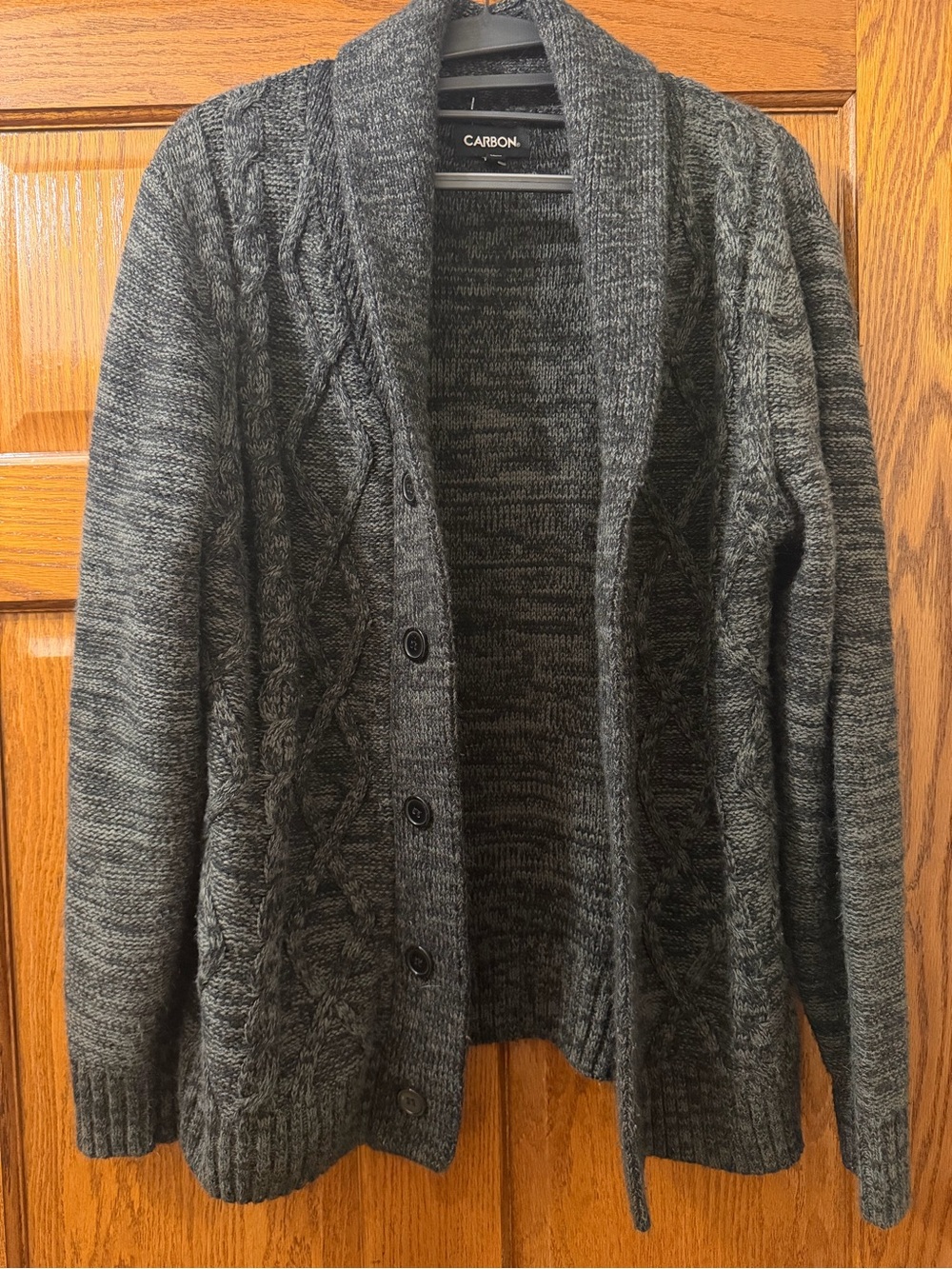 Men’s Button-down Collar Cable Knit Cardigan - Charcoal Gray
